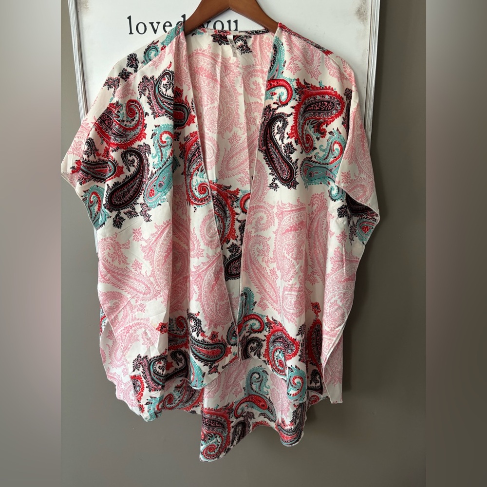 Pink, Red & Aquamarine Kimono Style High Low Coverup